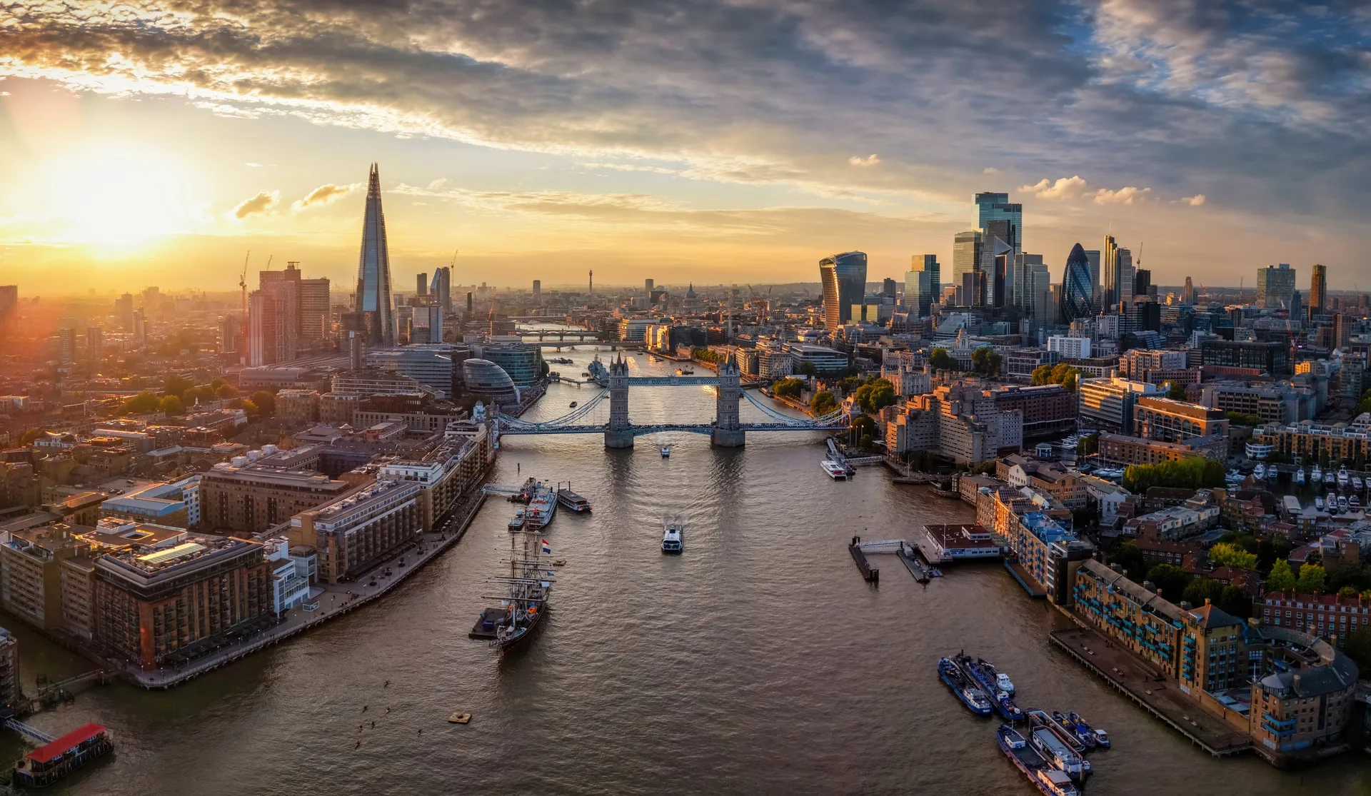 London aerial view with Tower Bridge